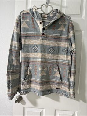 Faherty Gray & Cream Hooded Pullover with Aztec Pattern